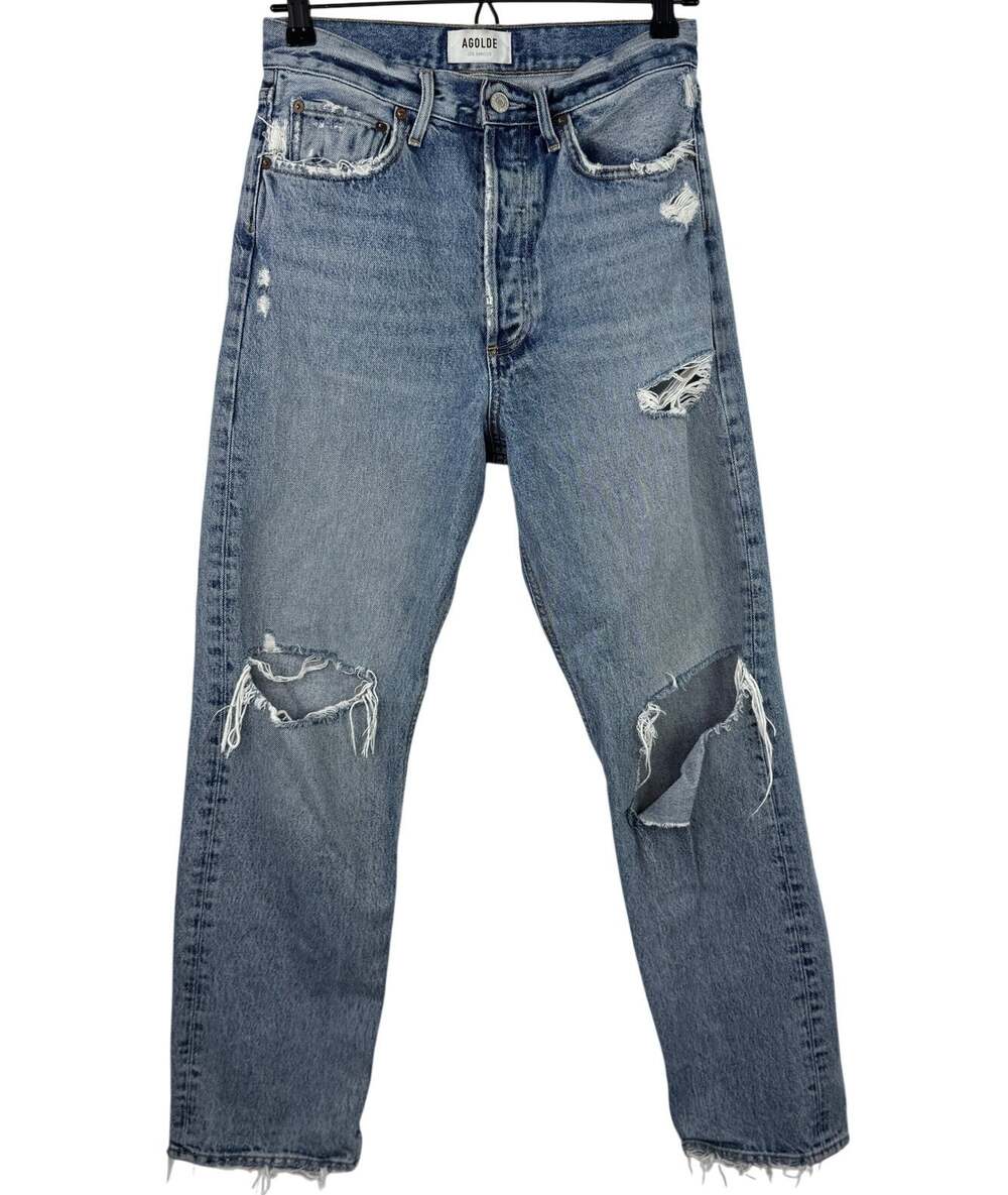 Agolde Blue 90s Jeans Cotton Distressed High-Rise Straight Leg Isolate Size 25